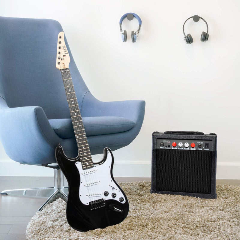 LyxPro Electric Guitar Amp 20 Watt Amplifier Built in Speaker Headphone Jack and Aux Input Includes Gain Bass Treble Volume and Grind - Black - Image 5